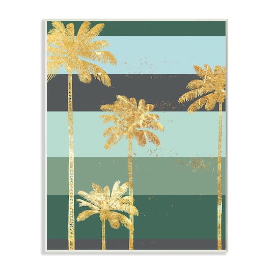 Stupell Industries Glam Tropical Palms over Green Bold Stripes Wall Plaque
